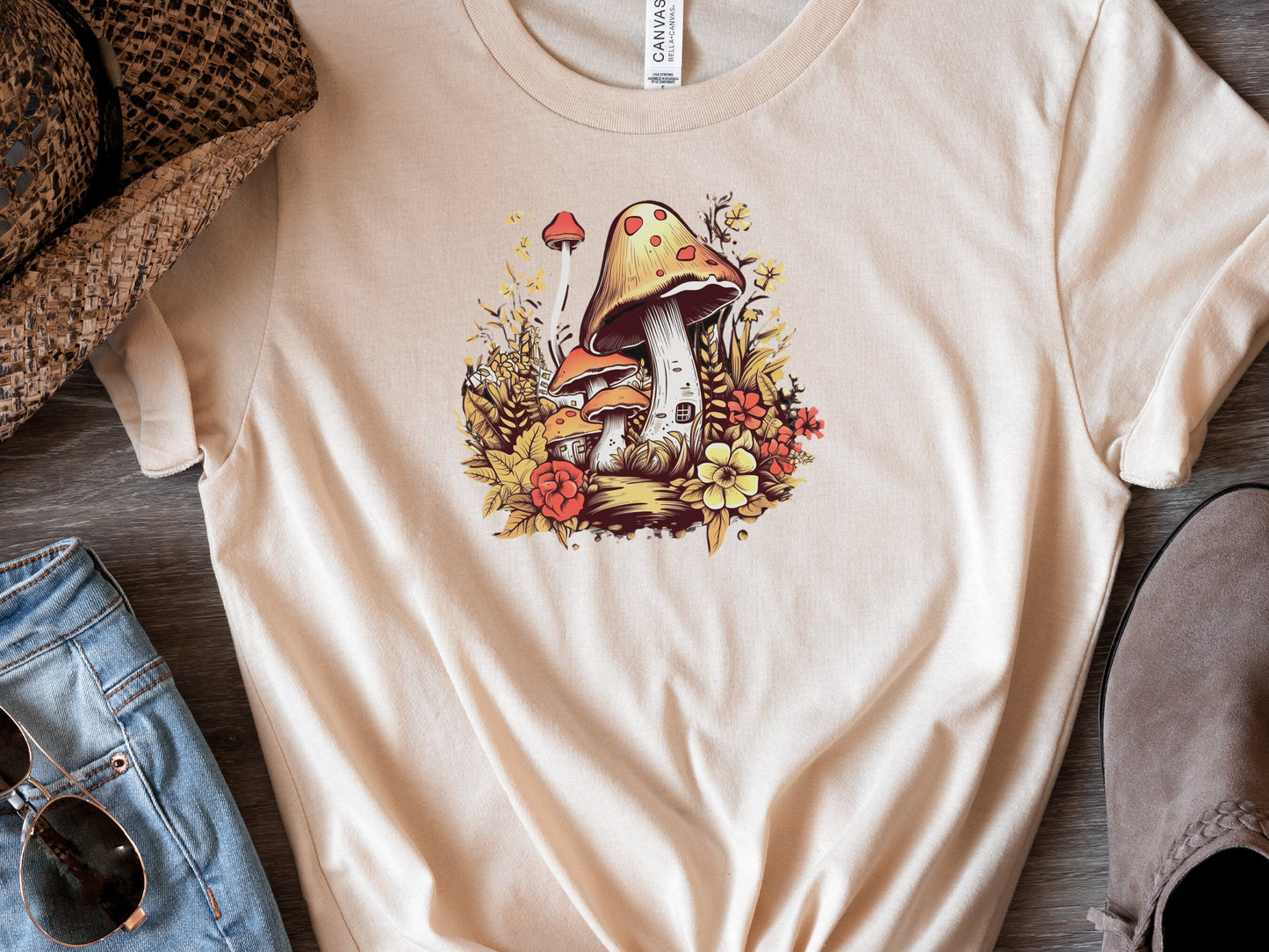 Mushroom House T-Shirt Enchanting Cottagecore Fairy Tale Tee Floral Nature Toadstool Whimsical Woodland Fantasy Magical Forest Fairycore