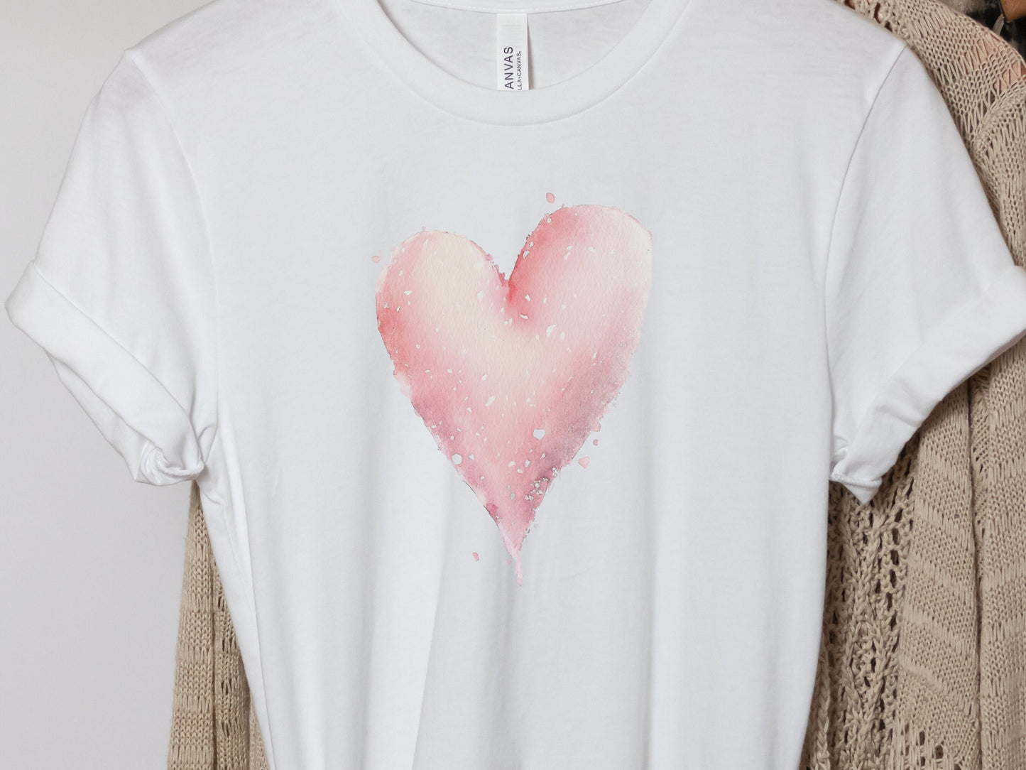 Heart T-Shirt Pastel Pink Watercolour Painting Unique Cute Creative Clothing Gift Trending Love Design Artistic Art Lovers Minimalist Tee