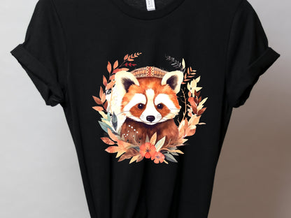 Red Panda Shirt Cute Trash Panda Lover Gifts Animal T-Shirt Unisex Boho Design Bohemian Watercolour Floral Wreath Tee Adorable Boho Chic