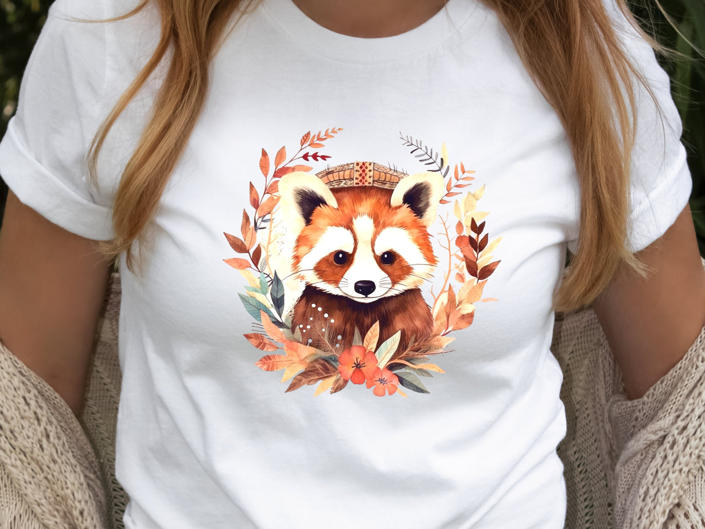 Red Panda Shirt Cute Trash Panda Lover Gifts Animal T-Shirt Unisex Boho Design Bohemian Watercolour Floral Wreath Tee Adorable Boho Chic