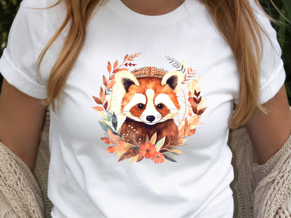 Red Panda Shirt Cute Trash Panda Lover Gifts Animal T-Shirt Unisex Boho Design Bohemian Watercolour Floral Wreath Tee Adorable Boho Chic