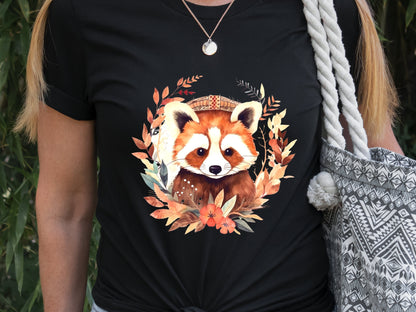 Red Panda Shirt Cute Trash Panda Lover Gifts Animal T-Shirt Unisex Boho Design Bohemian Watercolour Floral Wreath Tee Adorable Boho Chic