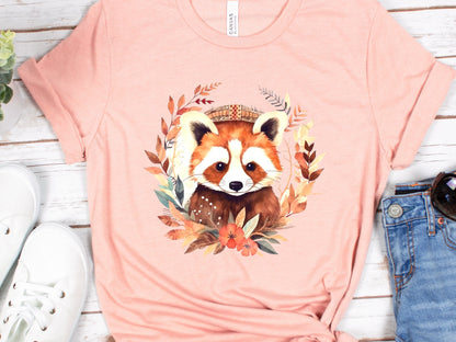 Red Panda Shirt Cute Trash Panda Lover Gifts Animal T-Shirt Unisex Boho Design Bohemian Watercolour Floral Wreath Tee Adorable Boho Chic