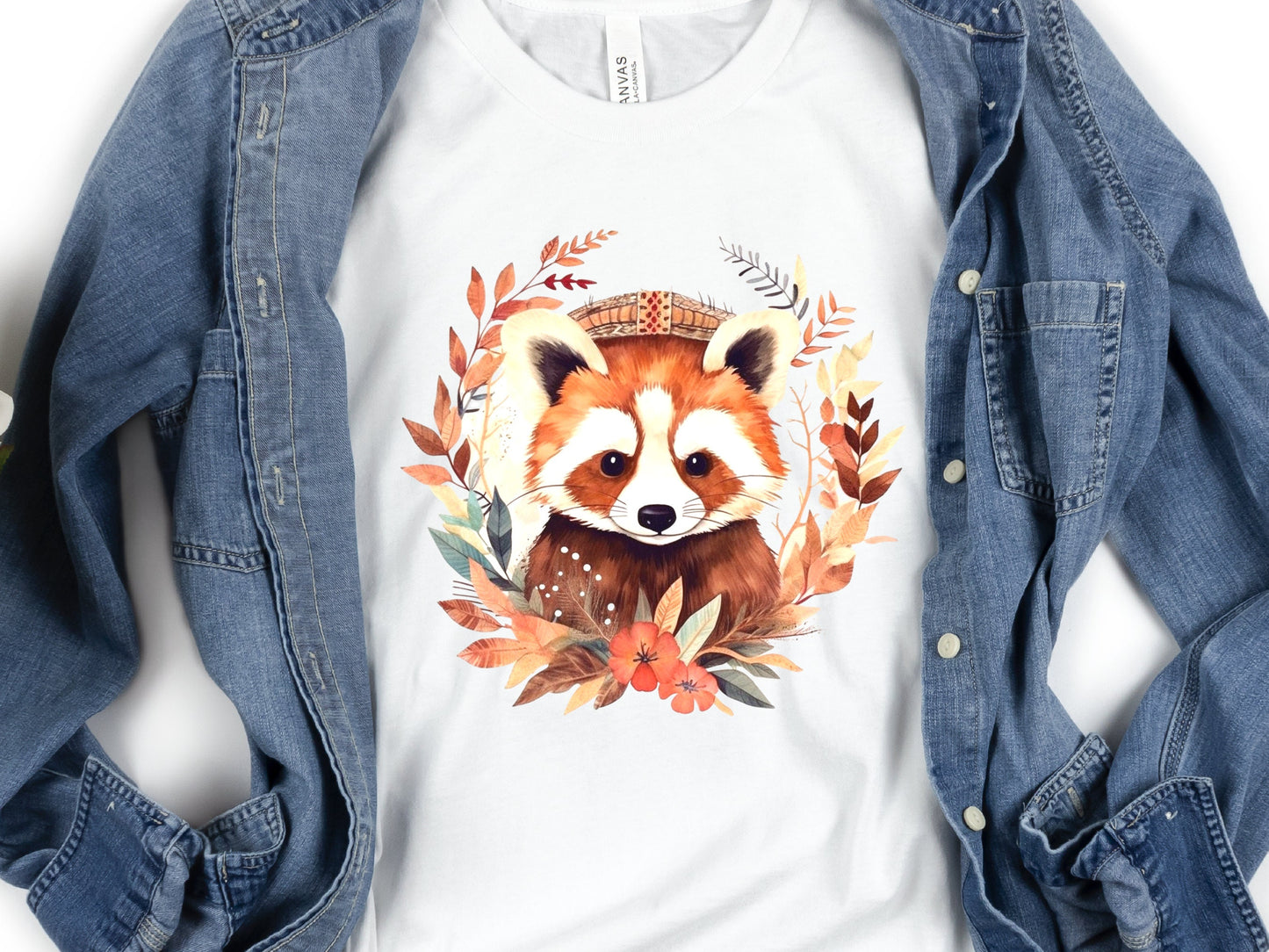 Red Panda Shirt Cute Trash Panda Lover Gifts Animal T-Shirt Unisex Boho Design Bohemian Watercolour Floral Wreath Tee Adorable Boho Chic