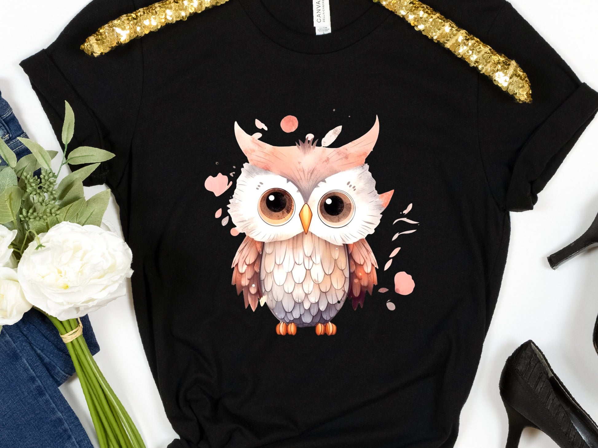 Cute Baby Owl T-Shirt Pink and Grey Bird Lover Gift for Her Adorable Graphic Tee Aesthetic Ornithology Shirt for Bird Watchers and Owners