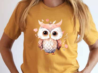 Cute Baby Owl T-Shirt Pink and Grey Bird Lover Gift for Her Adorable Graphic Tee Aesthetic Ornithology Shirt for Bird Watchers and Owners