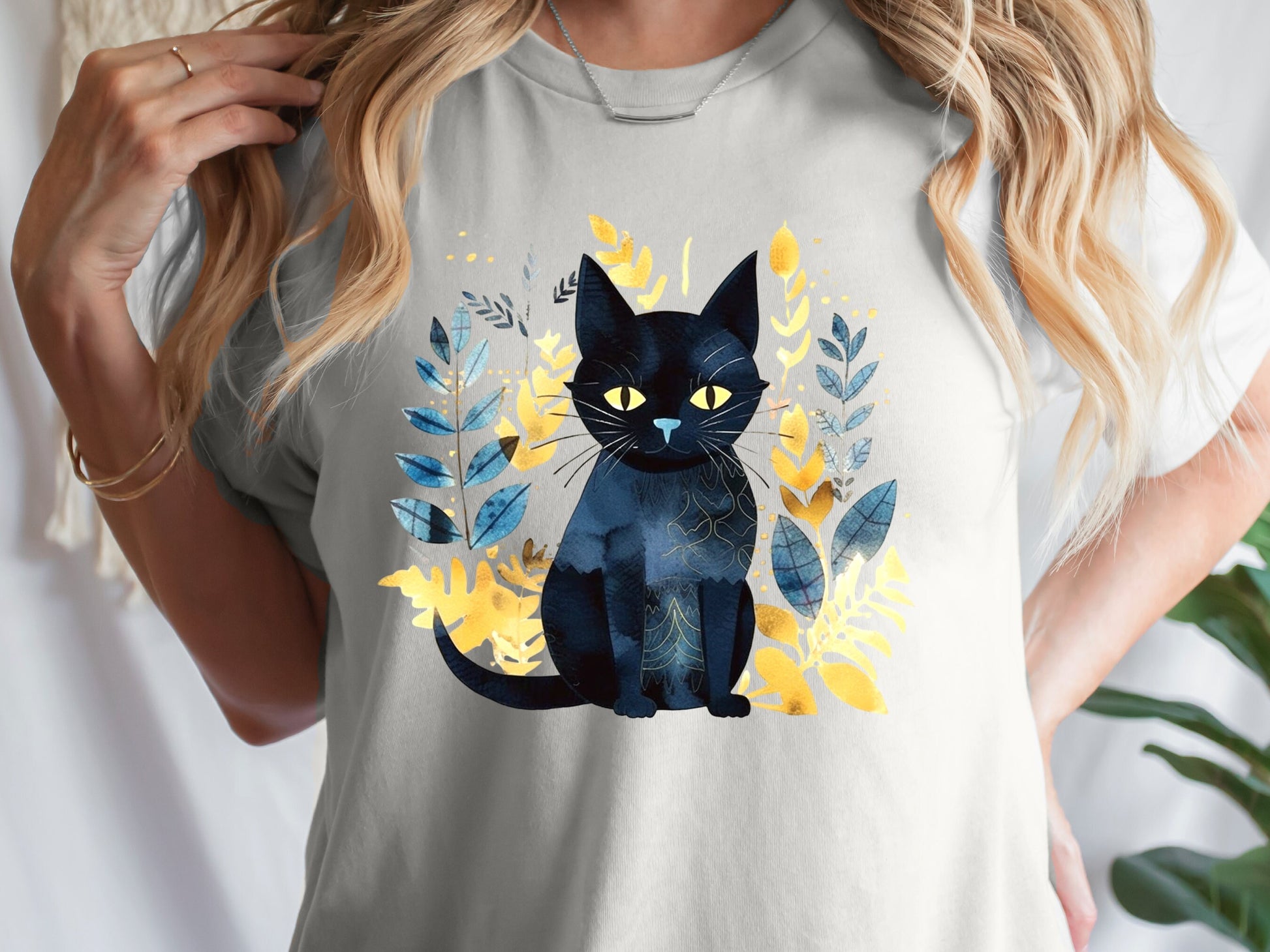 Black Cat Shirt Mystical Boho Watercolour T-Shirt Cat Lover Gift for Cat Mom Witchy Vibes Tee Folk Art Sustainable Cotton Tshirt for Her