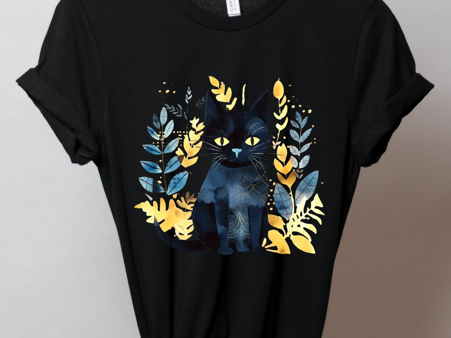 Black Cat Shirt Mystical Boho Watercolour T-Shirt Cat Lover Gift for Cat Mom Witchy Vibes Tee Folk Art Sustainable Cotton Tshirt for Her