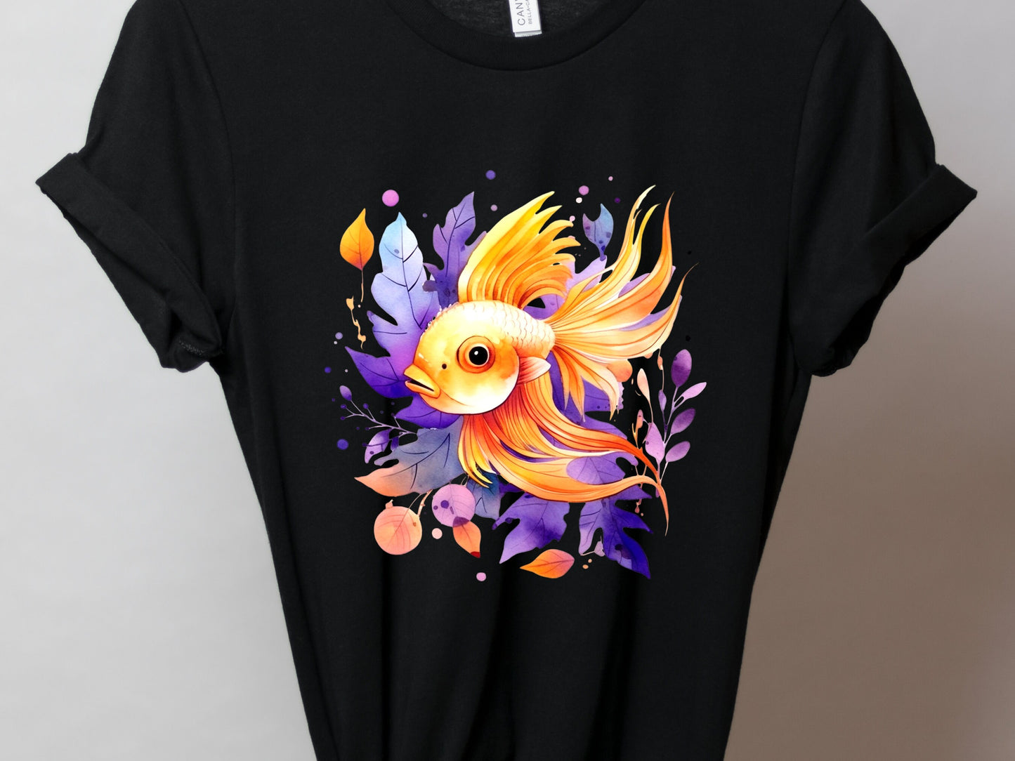 Goldfish Shirt Vibrant Fan Tail Fish Keepers Tee Design Purple Leafy Fishing Lovers Gift for Her Swimmers Top Divers T-shirt Organic Cotton