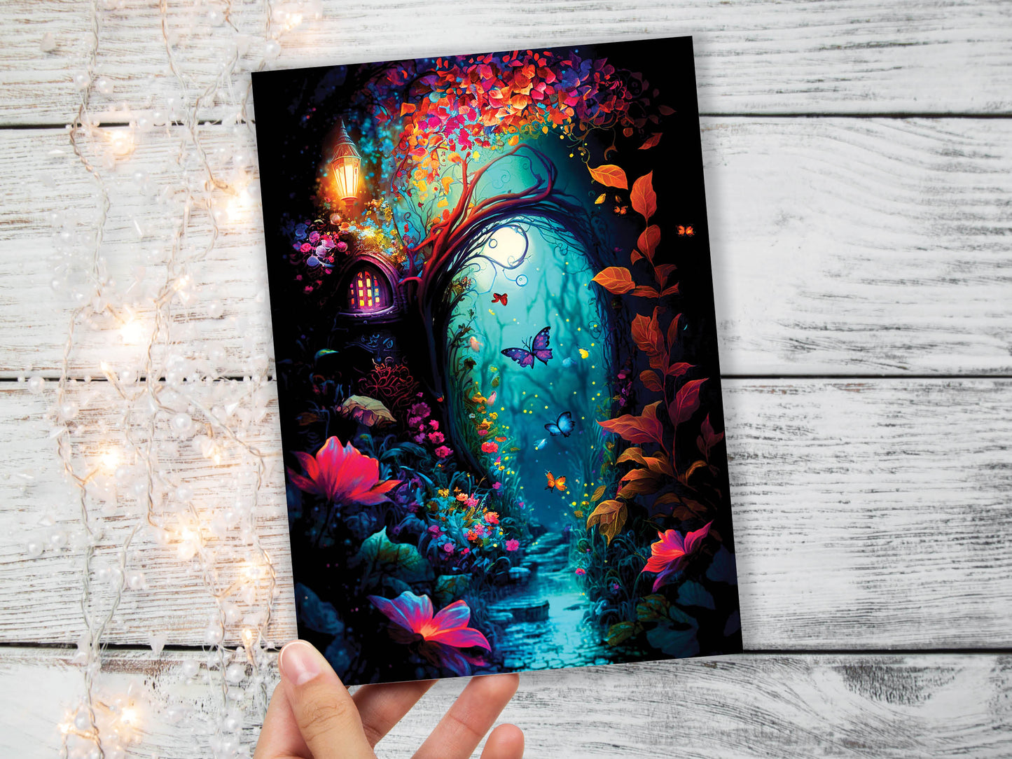 Summer Night Enchanting Garden Painting Greeting Card