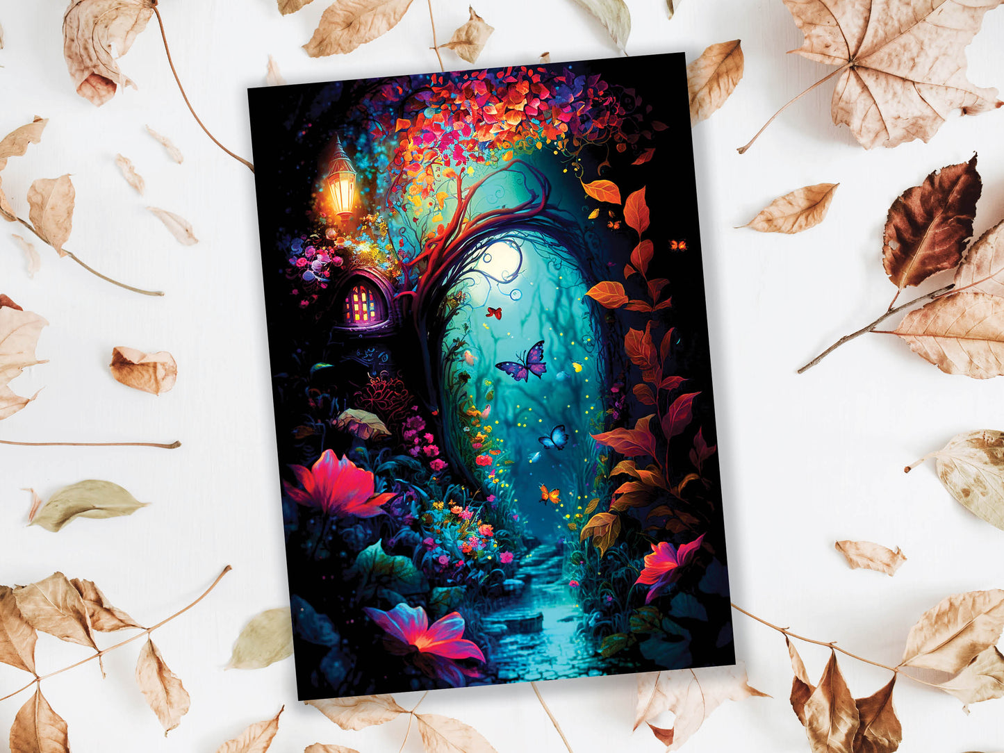 Summer Night Enchanting Garden Painting Greeting Card