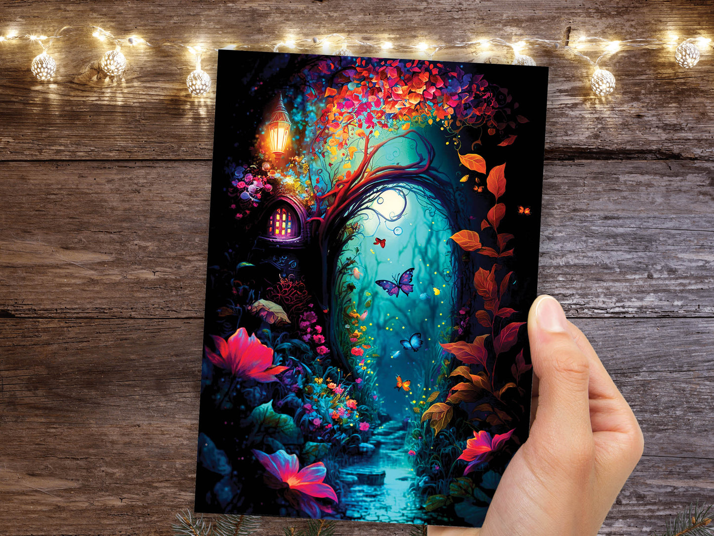 Summer Night Enchanting Garden Painting Greeting Card