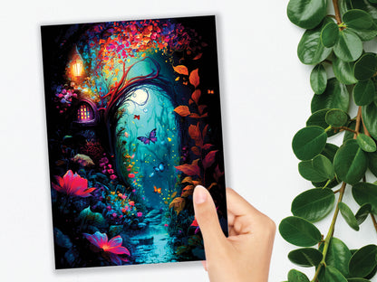 Summer Night Enchanting Garden Painting Greeting Card