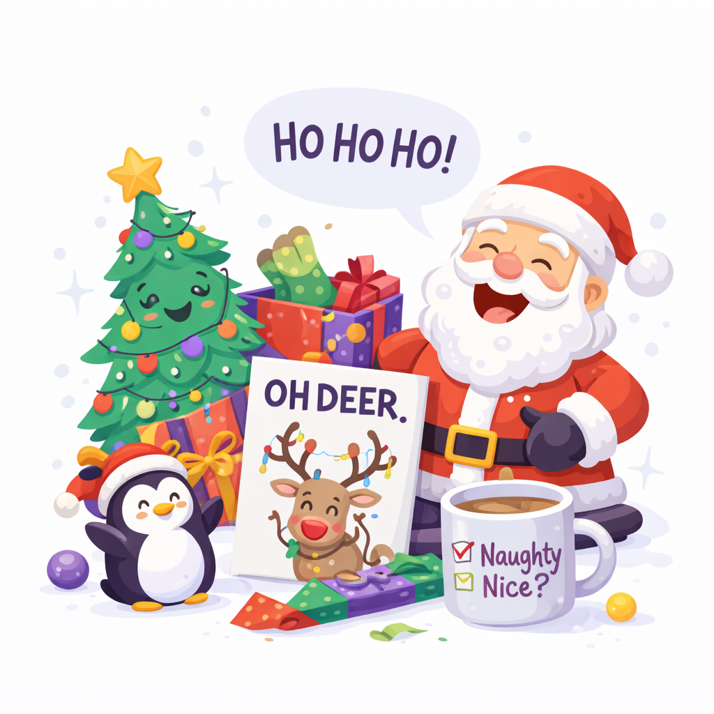 Playful Christmas celebration with humor and festive laughter